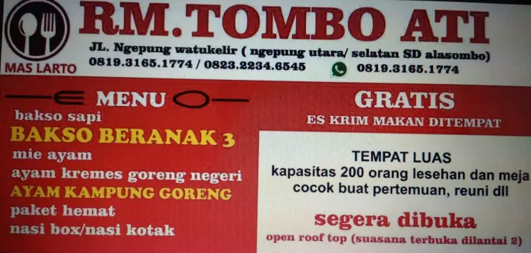 RM TOMBO ATI Mas Larto( bakso beranak dan ayam goreng) 8