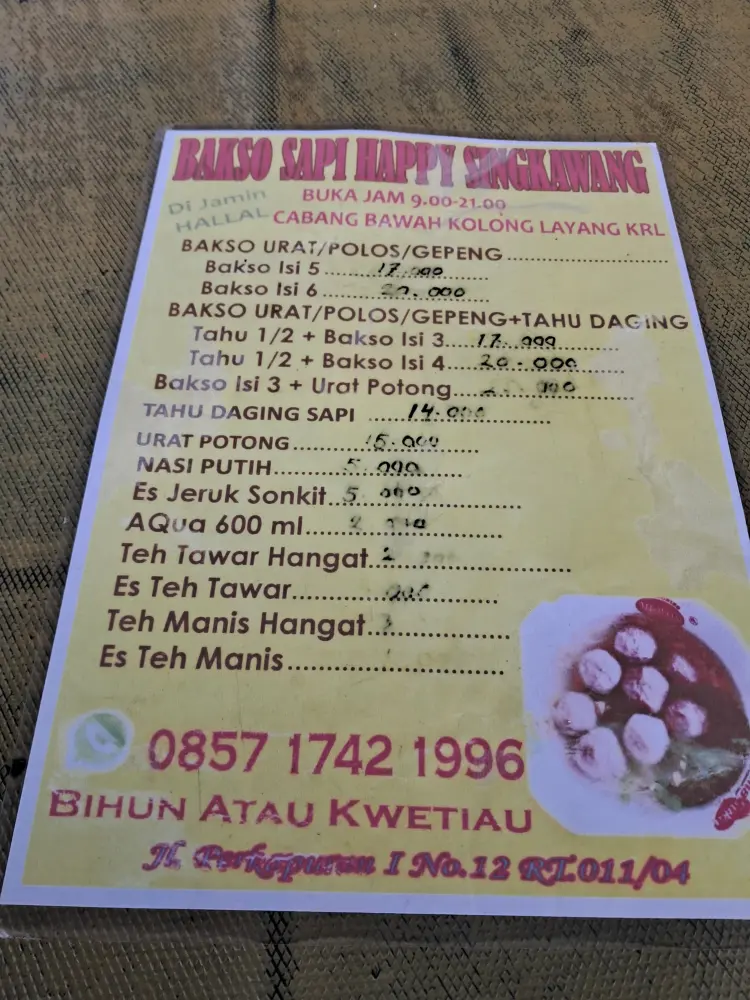 Bakso Sapi Happy Singkawang - Cabang Bawah Kolong Layang KRL 9